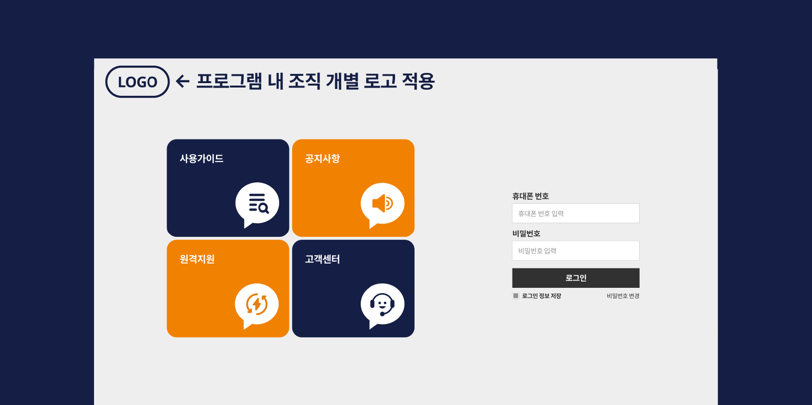 조직 개별 로고를 적용한 단체카톡 프로그램 예시